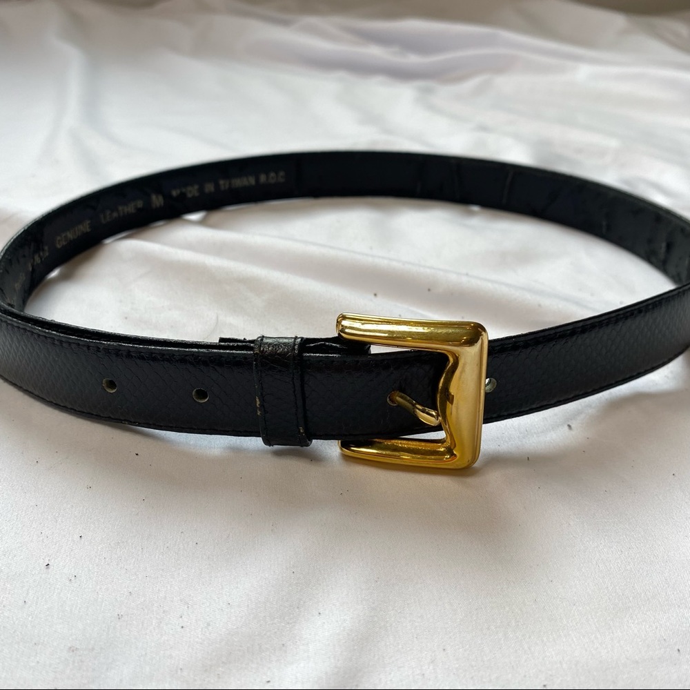 Black leather belt with gold